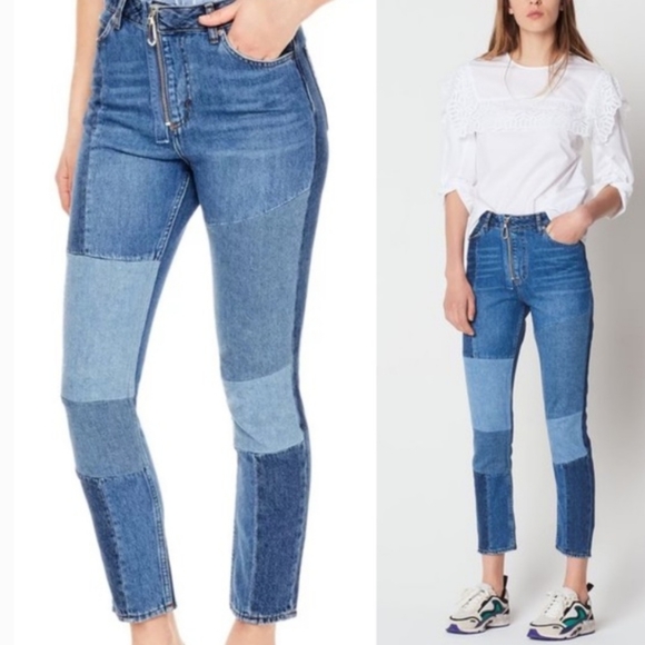 SANDRO Hani Patchwork Denim Skinny Jeans sz 2 - Picture 1 of 6